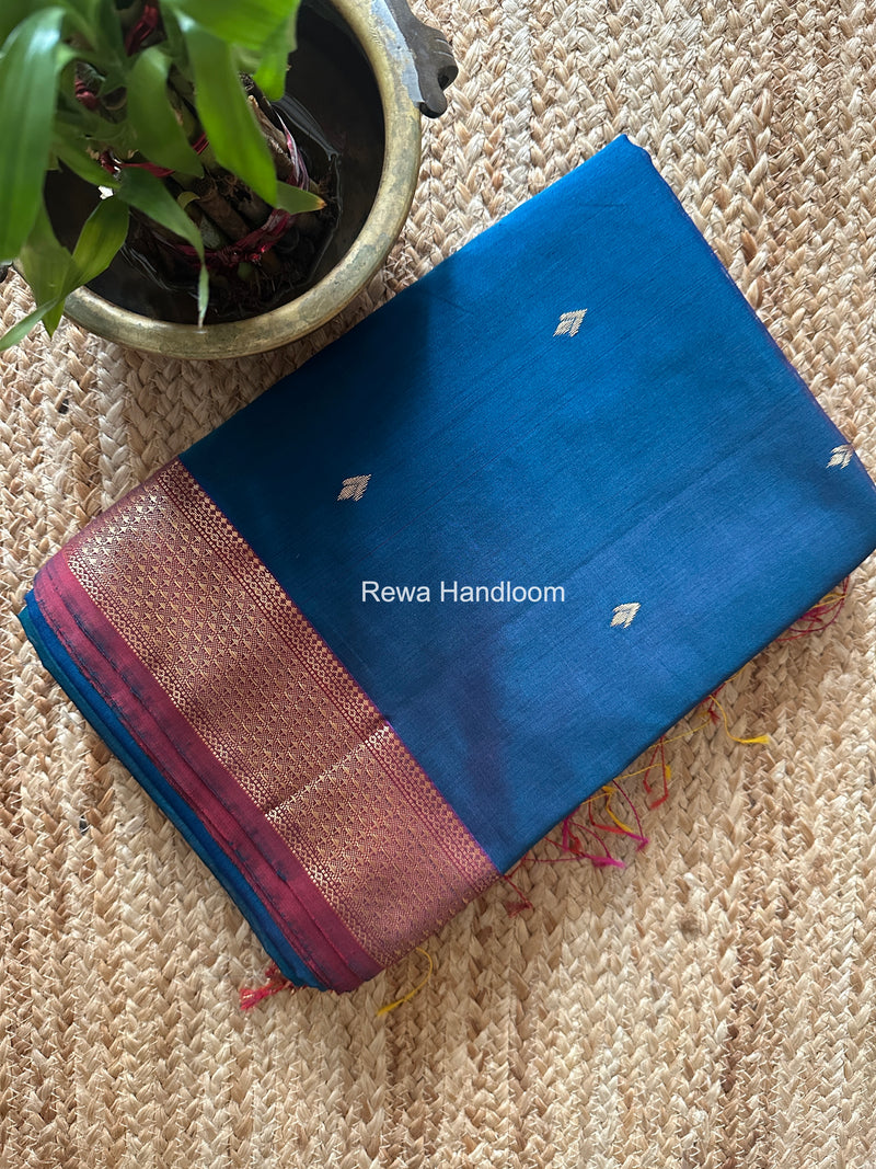 Maheshwari Pecock Blue Shaded Butti Saree SDBS02