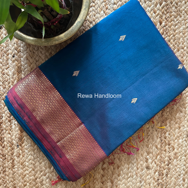 Maheshwari Pecock Blue Shaded Butti Saree SDBS02