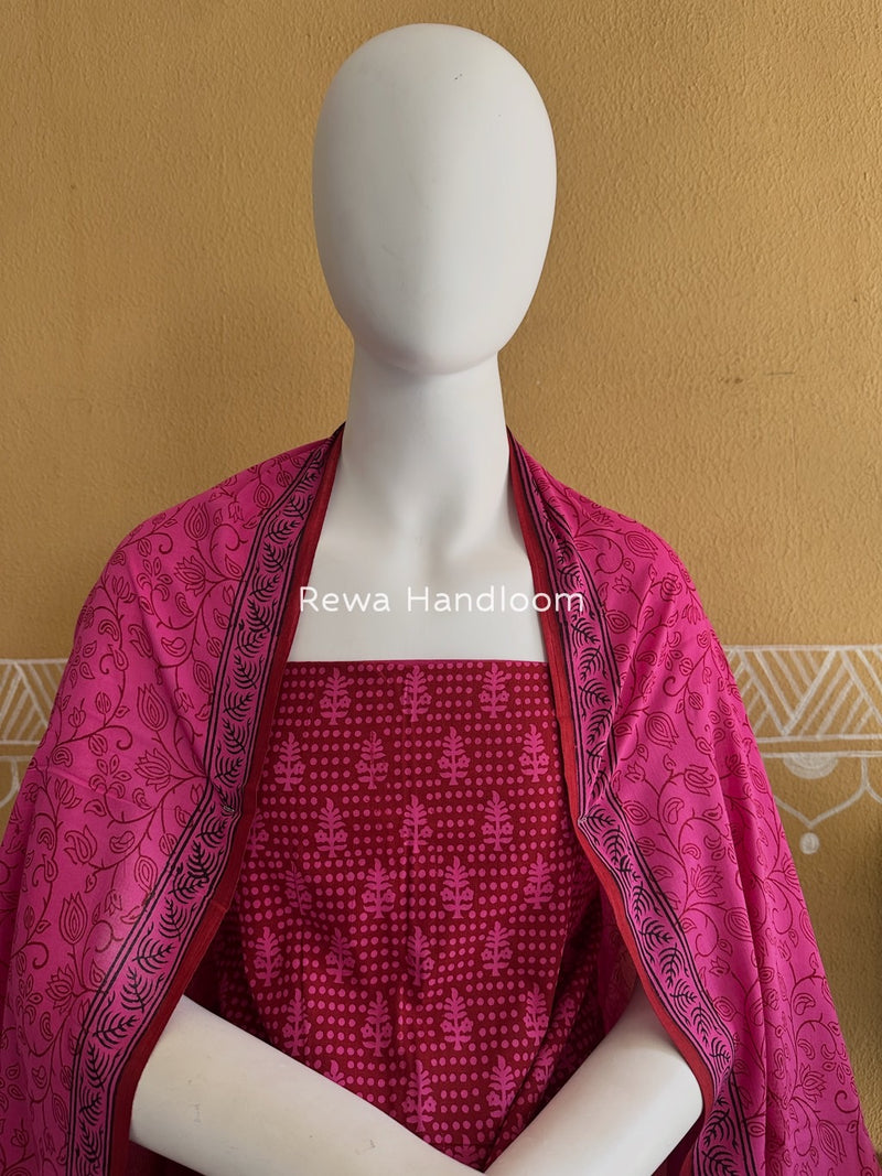 Maroon-Fuchsia Pink Bagh Print Cotton Suit BGCSJ0195
