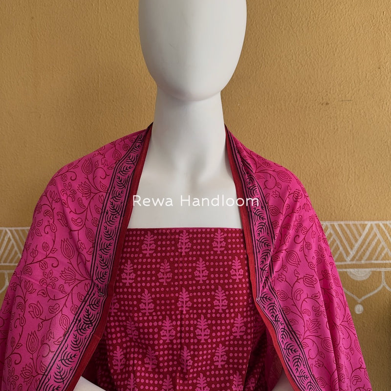 Maroon-Fuchsia Pink Bagh Print Cotton Suit BGCSJ0195