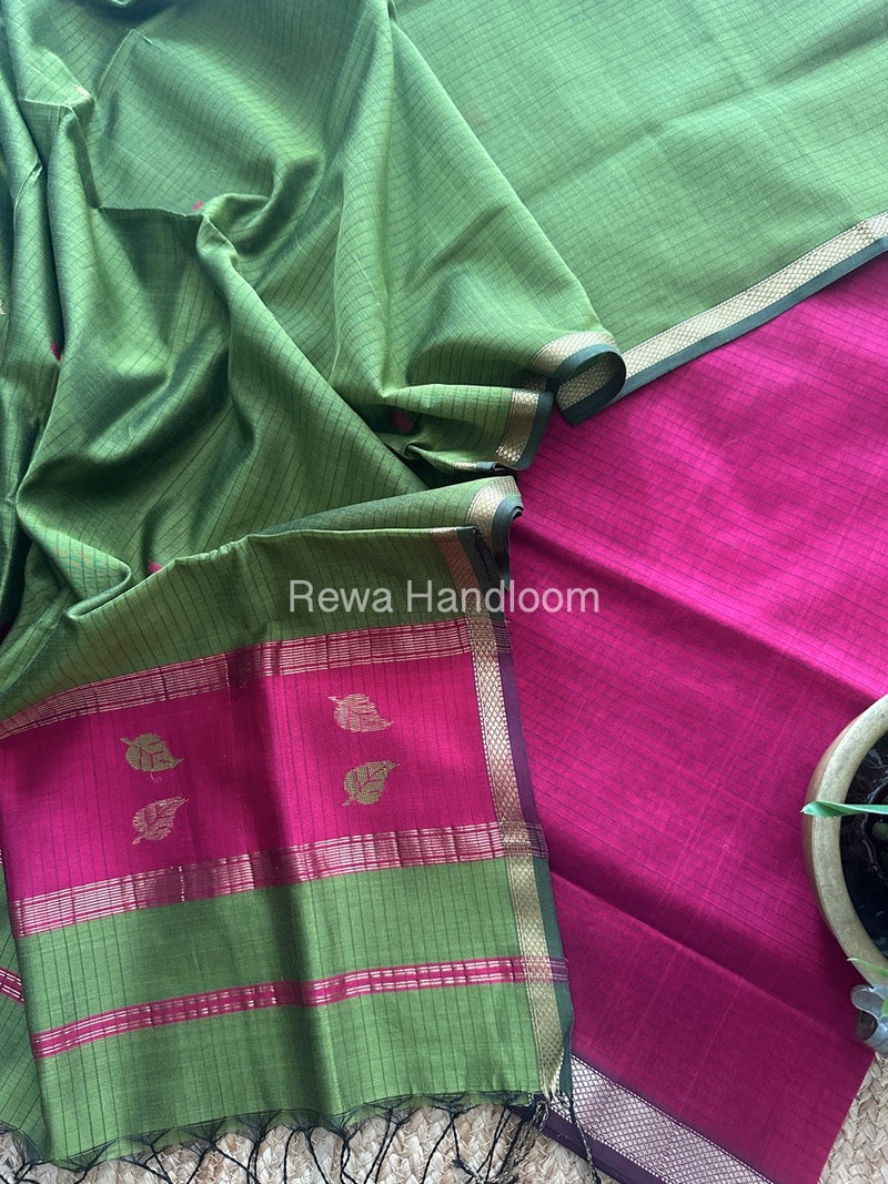 Maheshwari Rani Pink-Mehendi Green Motifs Top-Dupatta Set MS0118