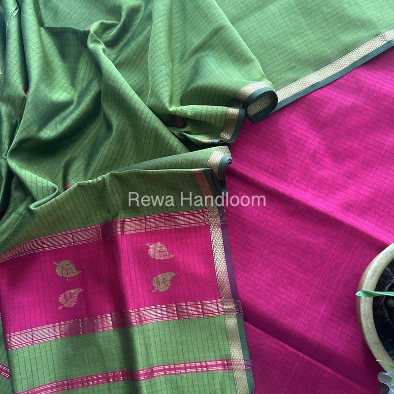 Maheshwari Rani Pink-Mehendi Green Motifs Top-Dupatta Set MS0118