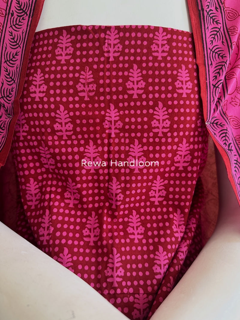 Maroon-Fuchsia Pink Bagh Print Cotton Suit BGCSJ0195