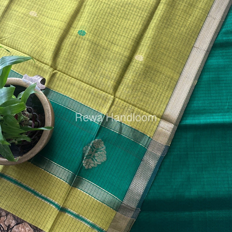 Maheshwari Green-Mehendi Green Motifs Top-Dupatta Set MS0119