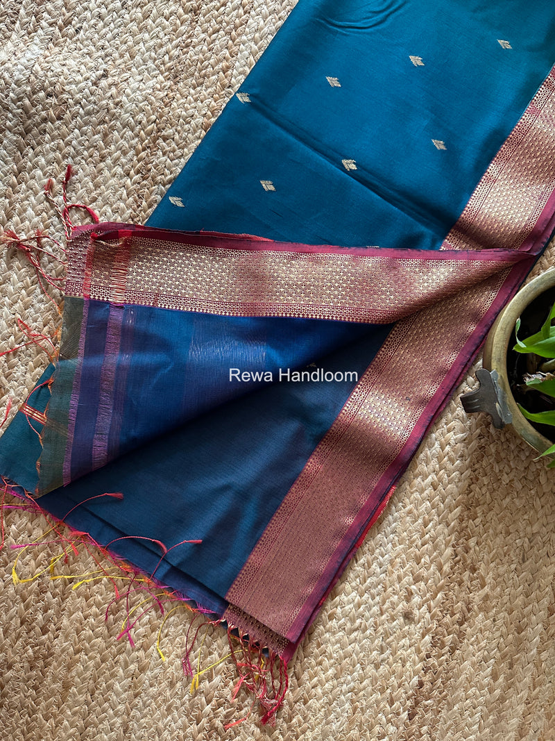 Maheshwari Pecock Blue Shaded Butti Saree SDBS02