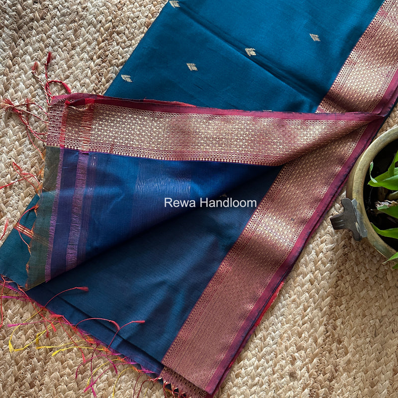 Maheshwari Pecock Blue Shaded Butti Saree SDBS02