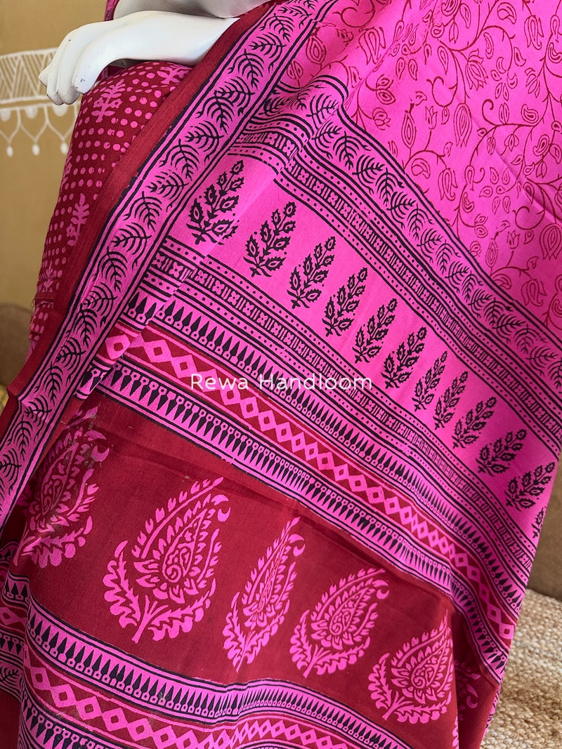 Maroon-Fuchsia Pink Bagh Print Cotton Suit BGCSJ0195