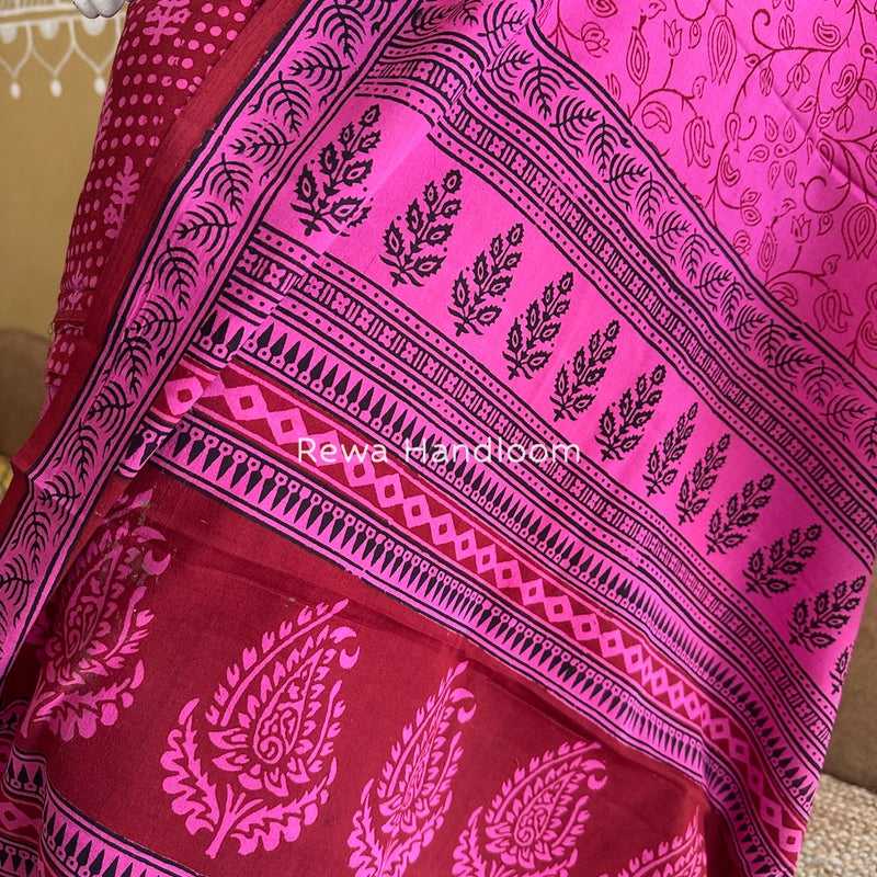 Maroon-Fuchsia Pink Bagh Print Cotton Suit BGCSJ0195