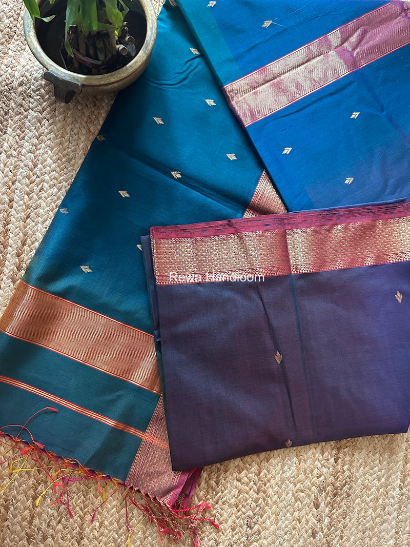 Maheshwari Pecock Blue Shaded Butti Saree SDBS02