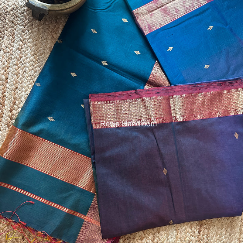 Maheshwari Pecock Blue Shaded Butti Saree SDBS02