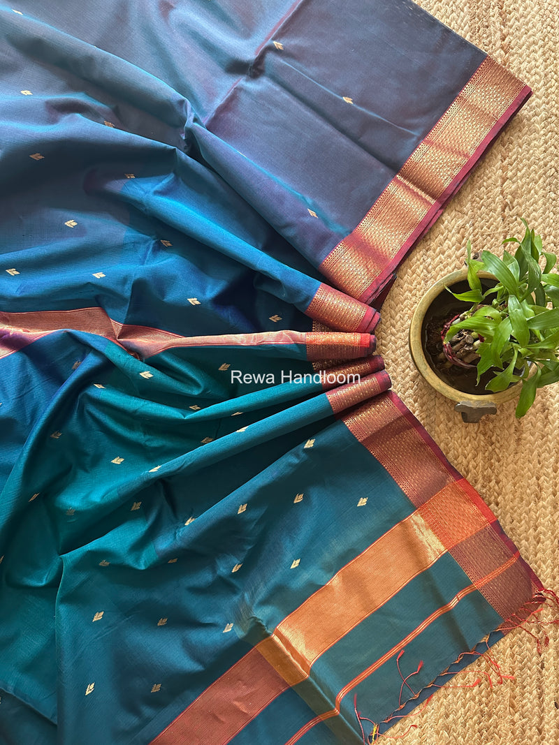Maheshwari Pecock Blue Shaded Butti Saree SDBS02