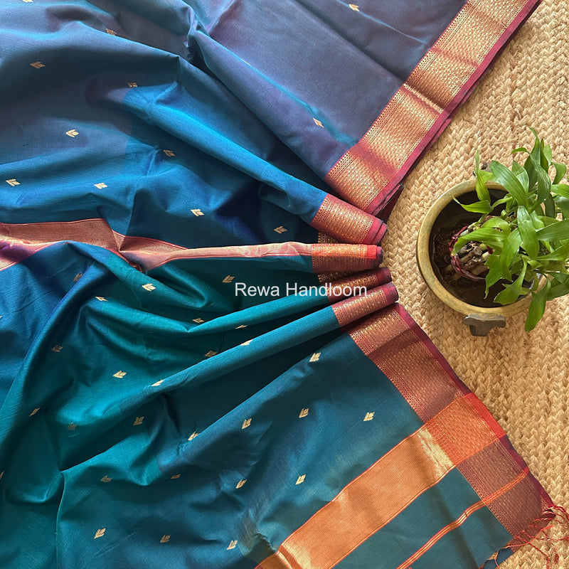 Maheshwari Pecock Blue Shaded Butti Saree SDBS02