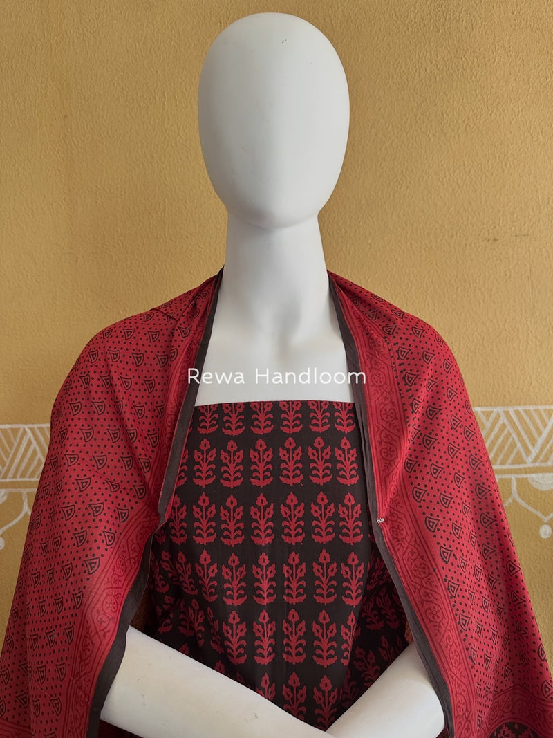 Black-Carrot Red Bagh Print Cotton Suit BGCSJ0132