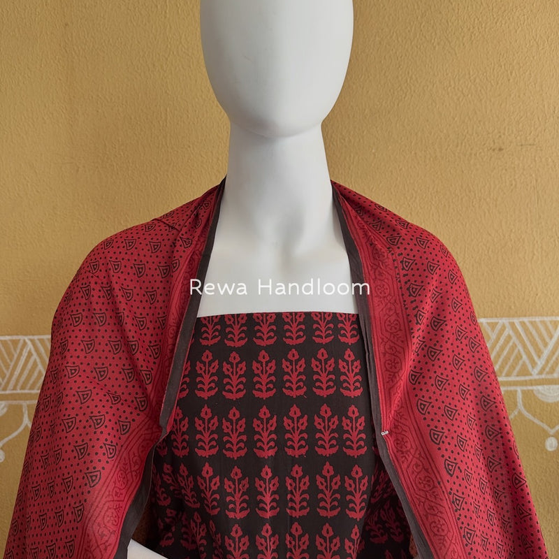 Black-Carrot Red Bagh Print Cotton Suit BGCSJ0132