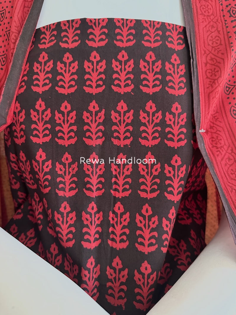 Black-Carrot Red Bagh Print Cotton Suit BGCSJ0132