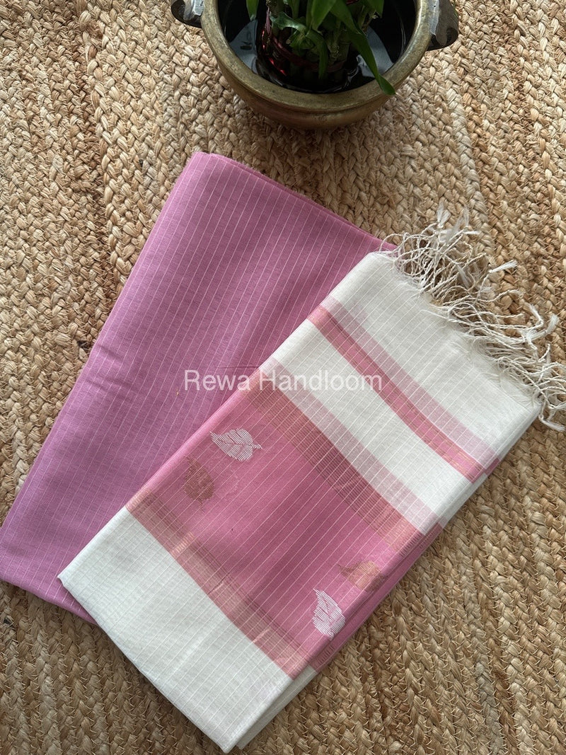 Maheshwari Onion Pink-White Patti Butti Top-Dupatta Set MS075