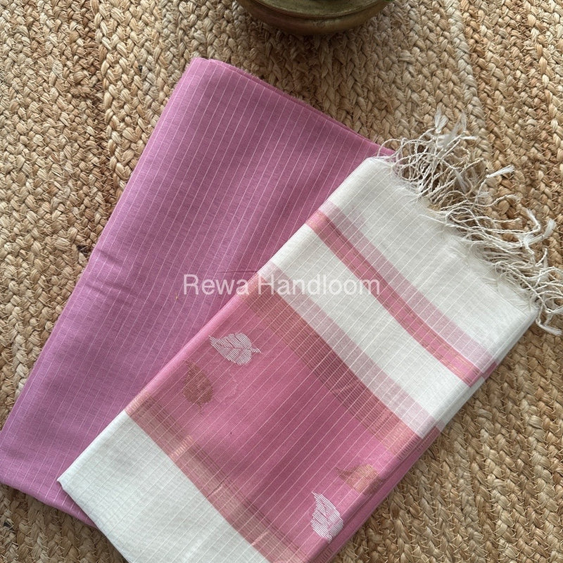 Maheshwari Onion Pink-White Patti Butti Top-Dupatta Set MS075