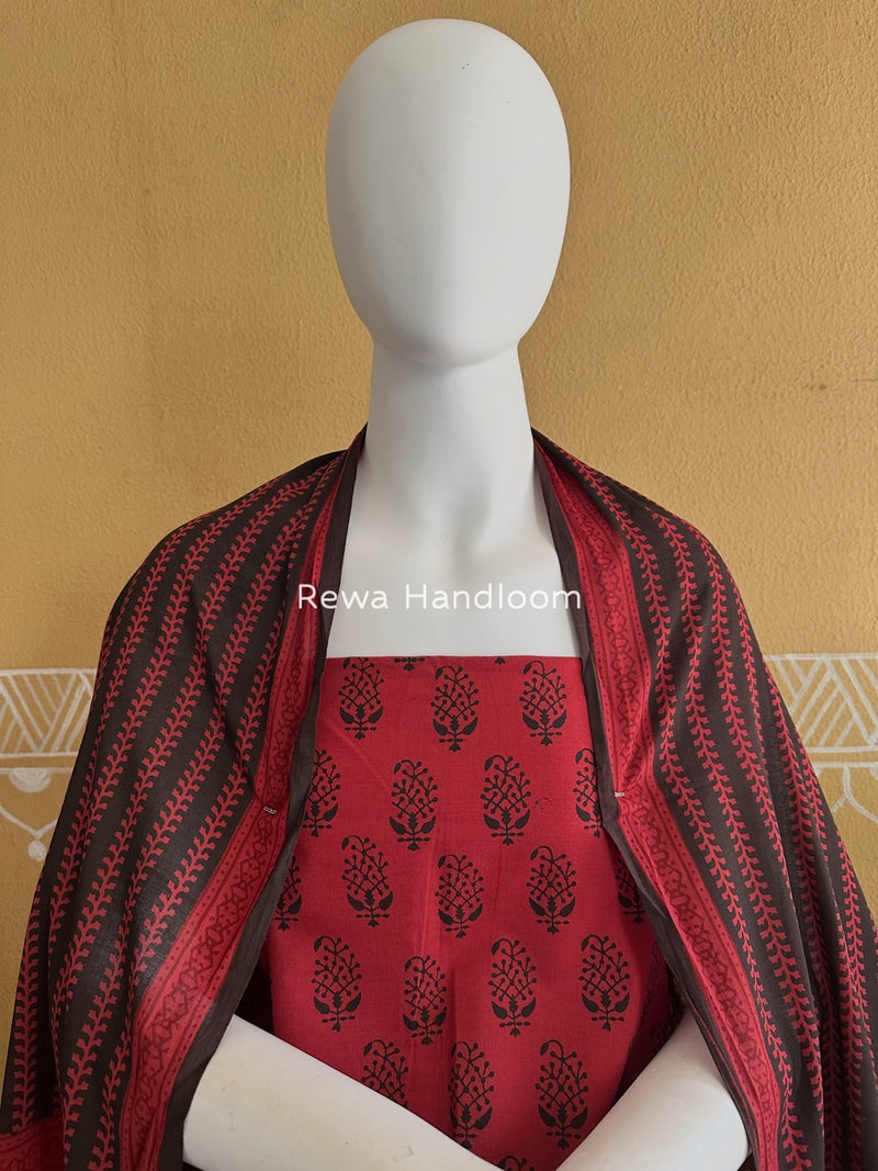 Carrot Red-Black Bagh Print Cotton Suit BGCSJ0176