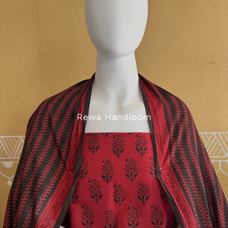 Carrot Red-Black Bagh Print Cotton Suit BGCSJ0176
