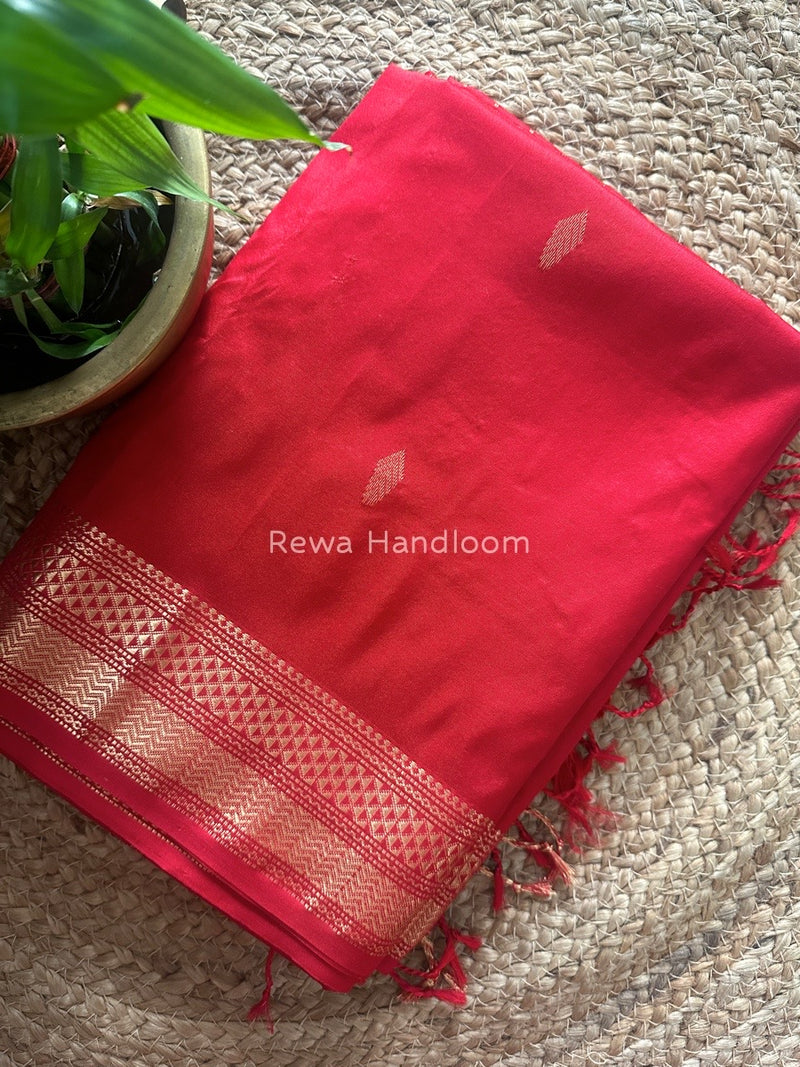 Maheshwari Red Pure Silk Saree PS030