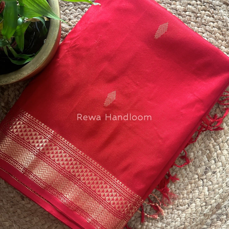 Maheshwari Red Pure Silk Saree PS030