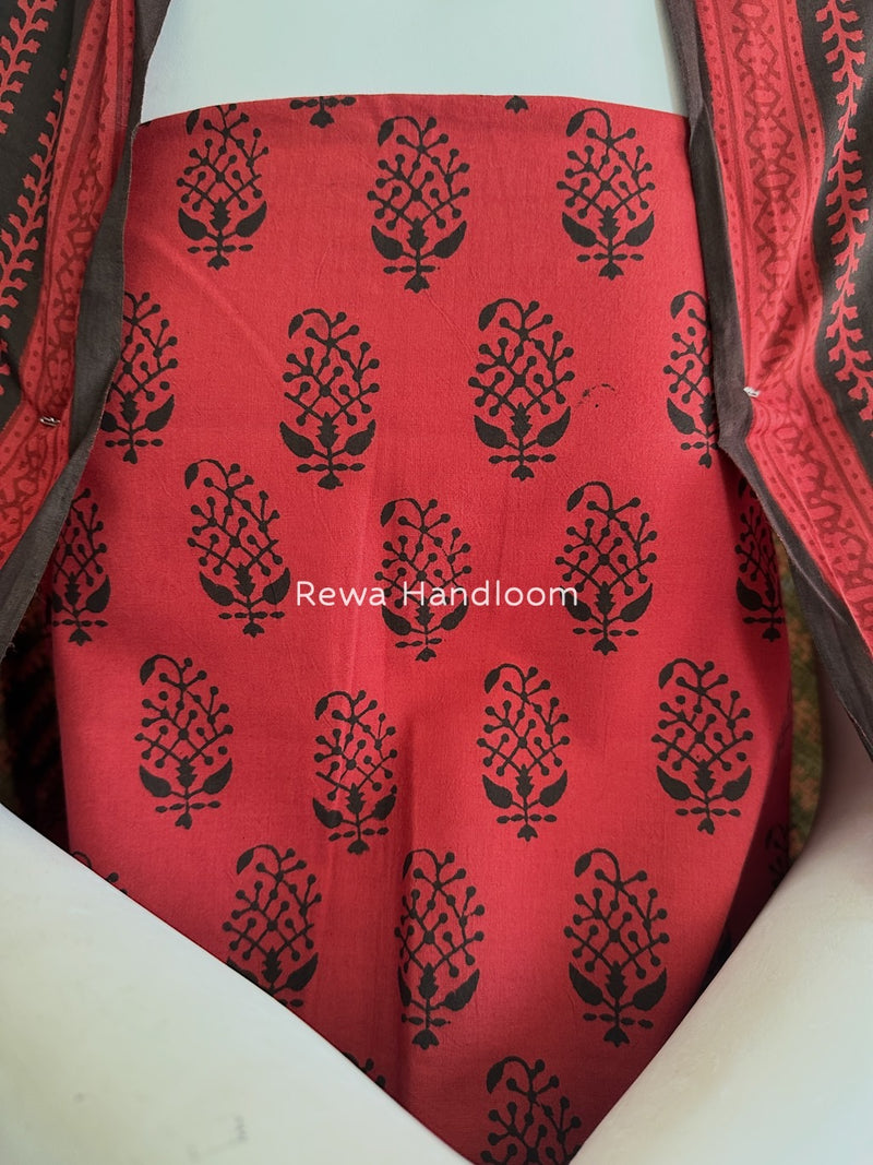 Carrot Red-Black Bagh Print Cotton Suit BGCSJ0176