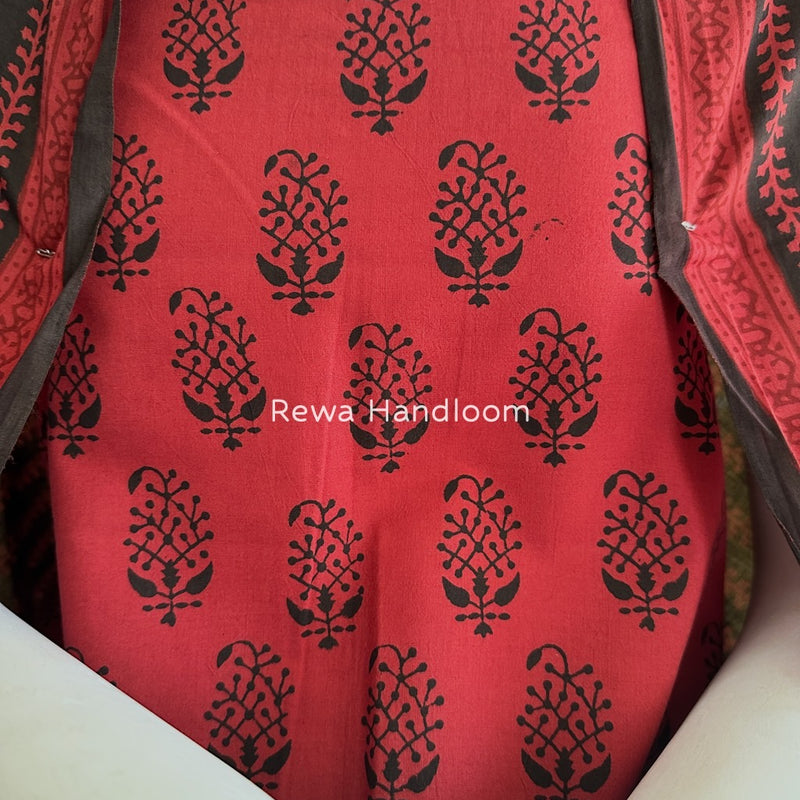 Carrot Red-Black Bagh Print Cotton Suit BGCSJ0176