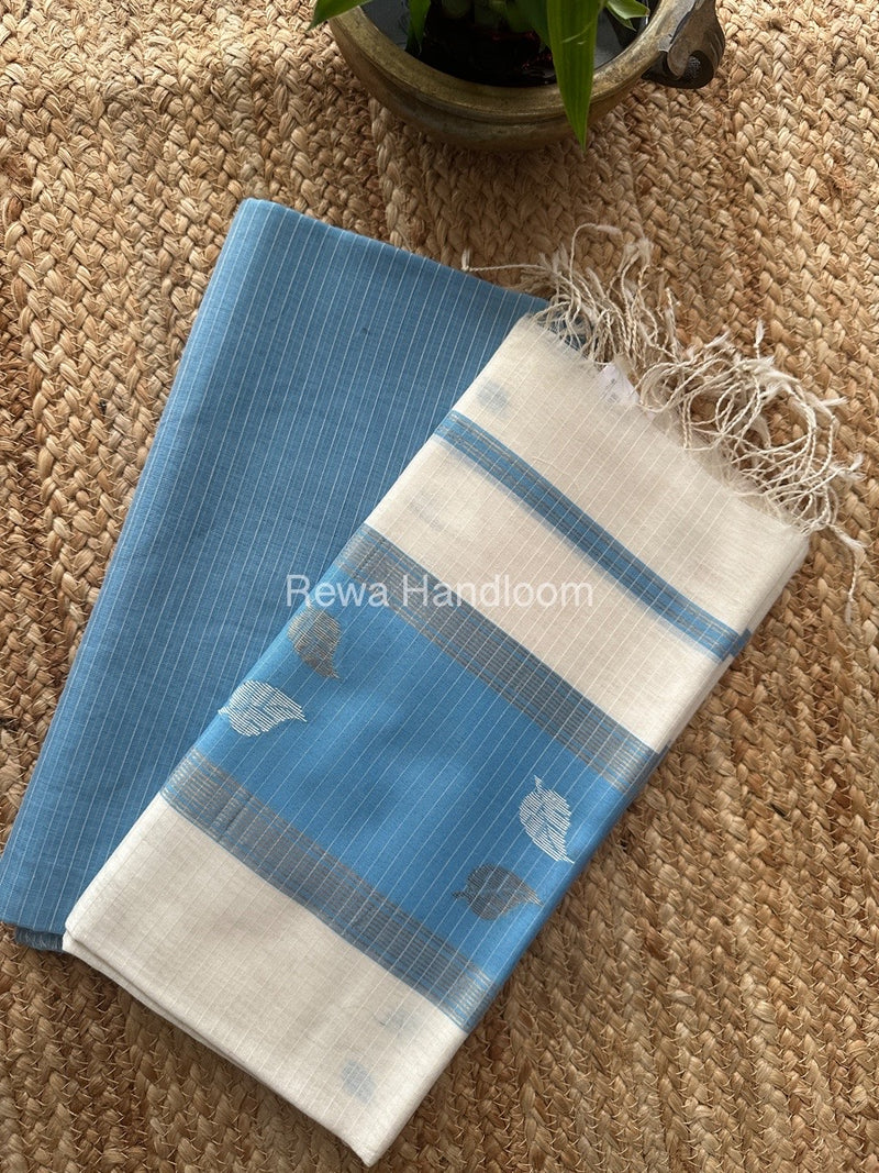 Maheshwari Sky Blue-White Patti Butti Top-Dupatta Set MS076