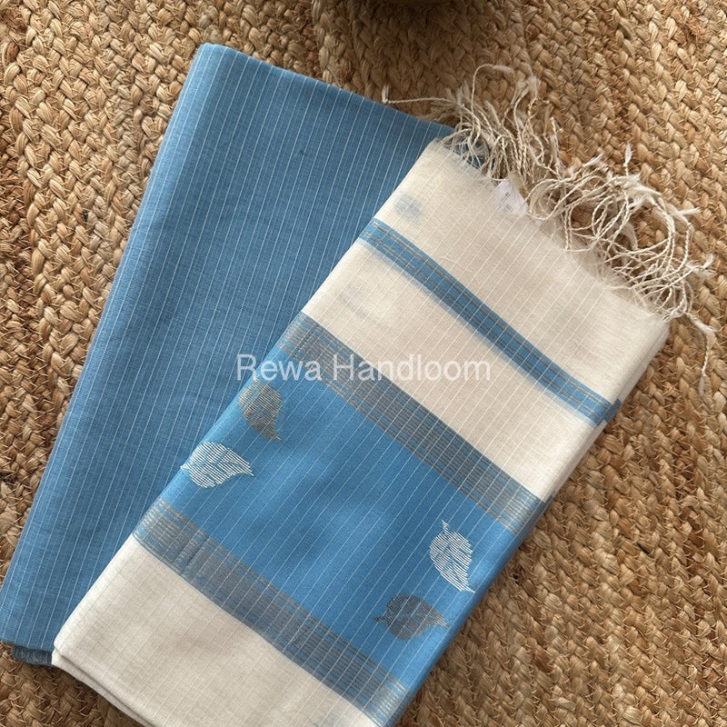 Maheshwari Sky Blue-White Patti Butti Top-Dupatta Set MS076