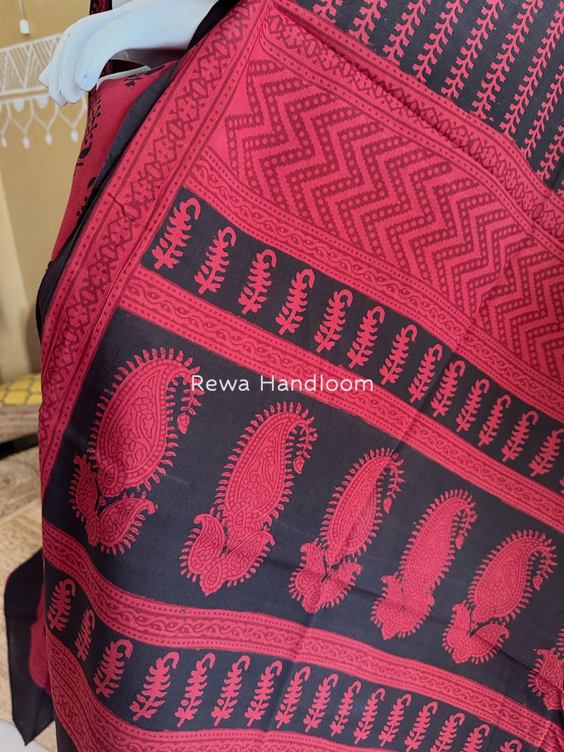 Carrot Red-Black Bagh Print Cotton Suit BGCSJ0176