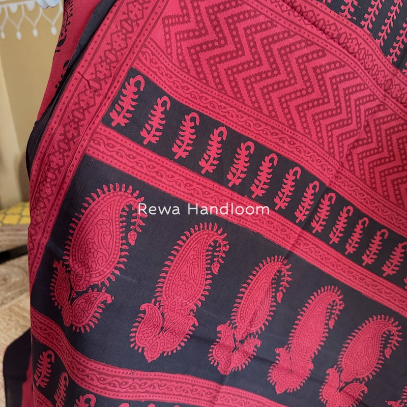 Carrot Red-Black Bagh Print Cotton Suit BGCSJ0176