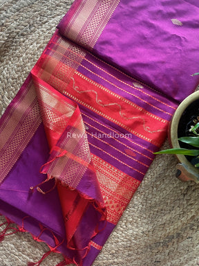 Maheshwari Magenta-Red Pure Silk Saree PS031