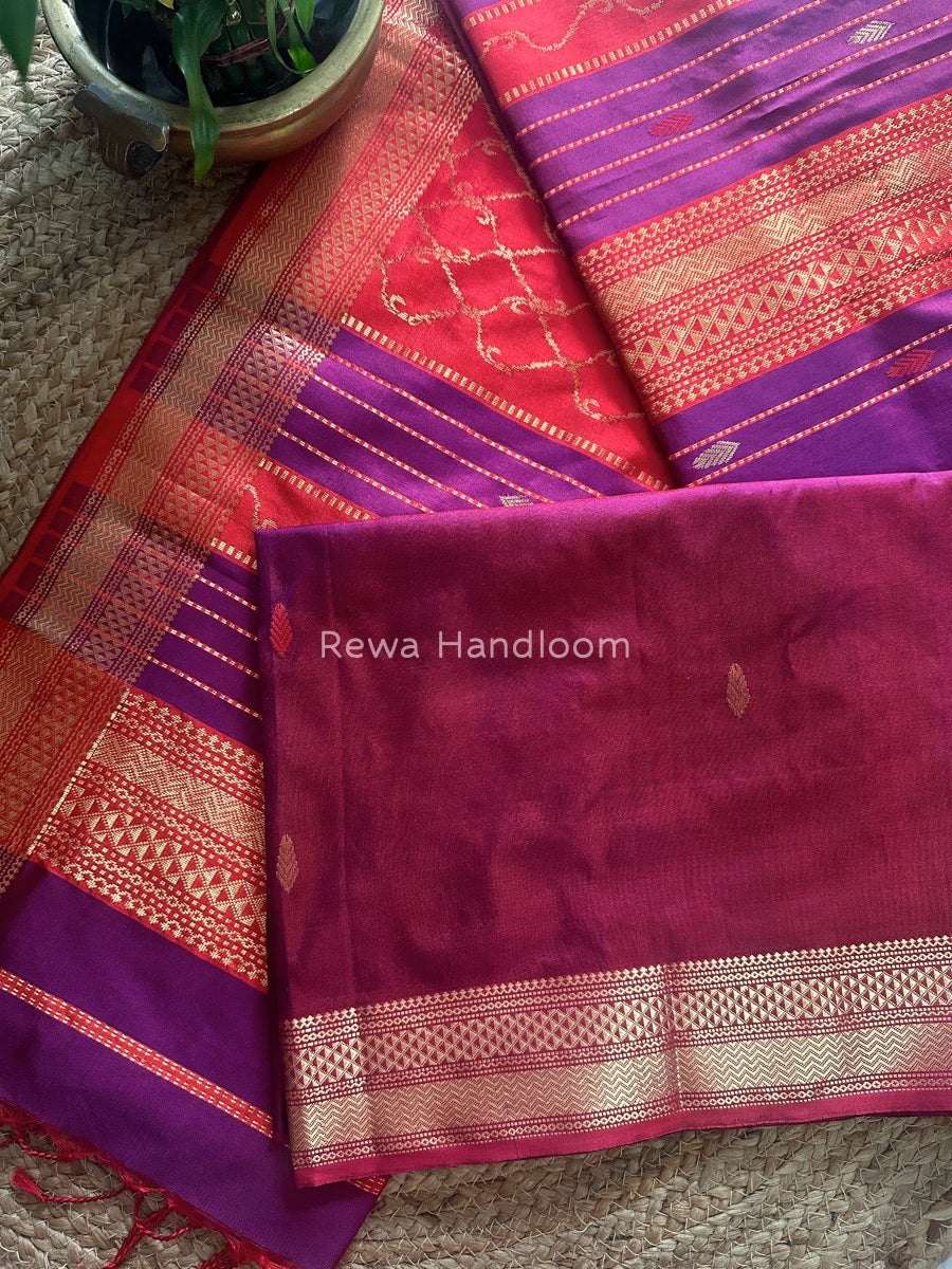 Maheshwari Magenta-Red Pure Silk Saree PS031