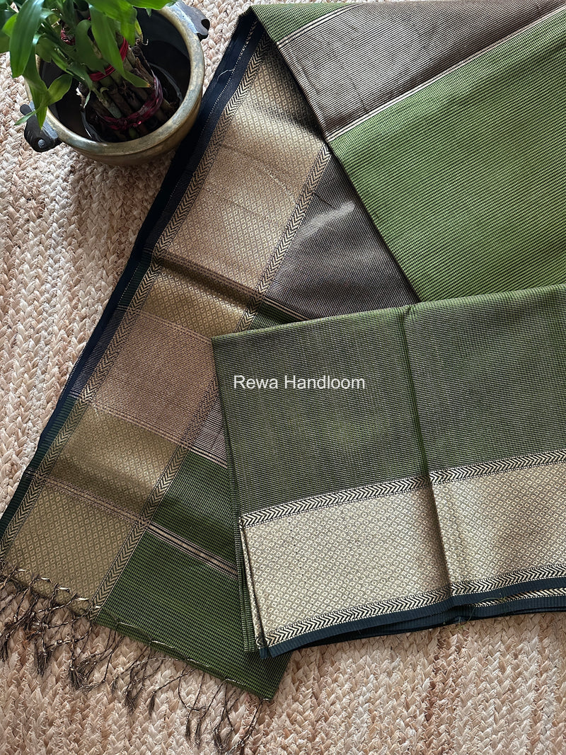 Exclusive Maheshwari Mehendi Green Tissue Silk Saree ZTS0173