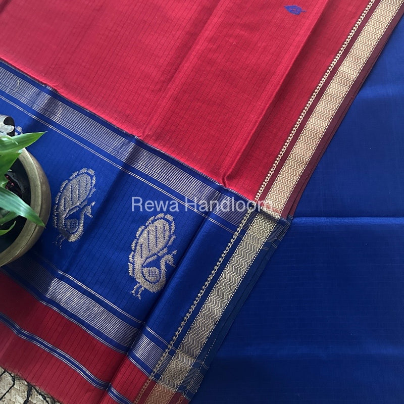 Maheshwari Blue-Red Motifs Top-Dupatta Set MS0113