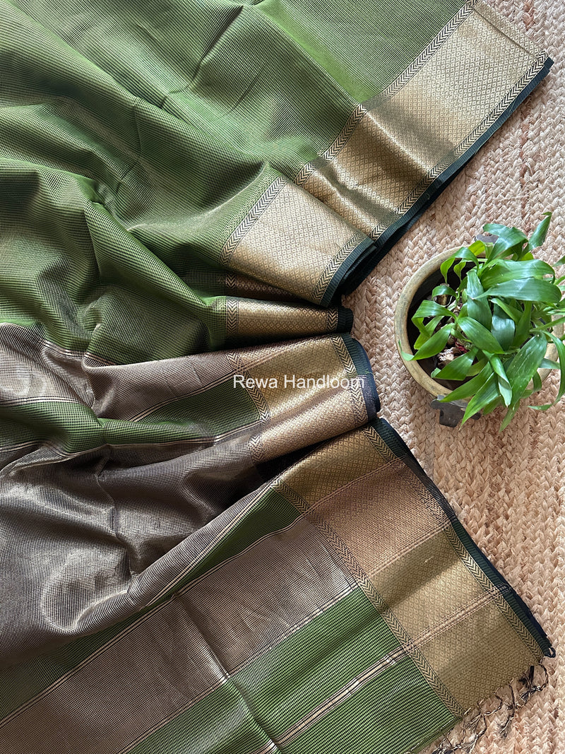 Exclusive Maheshwari Mehendi Green Tissue Silk Saree ZTS0173