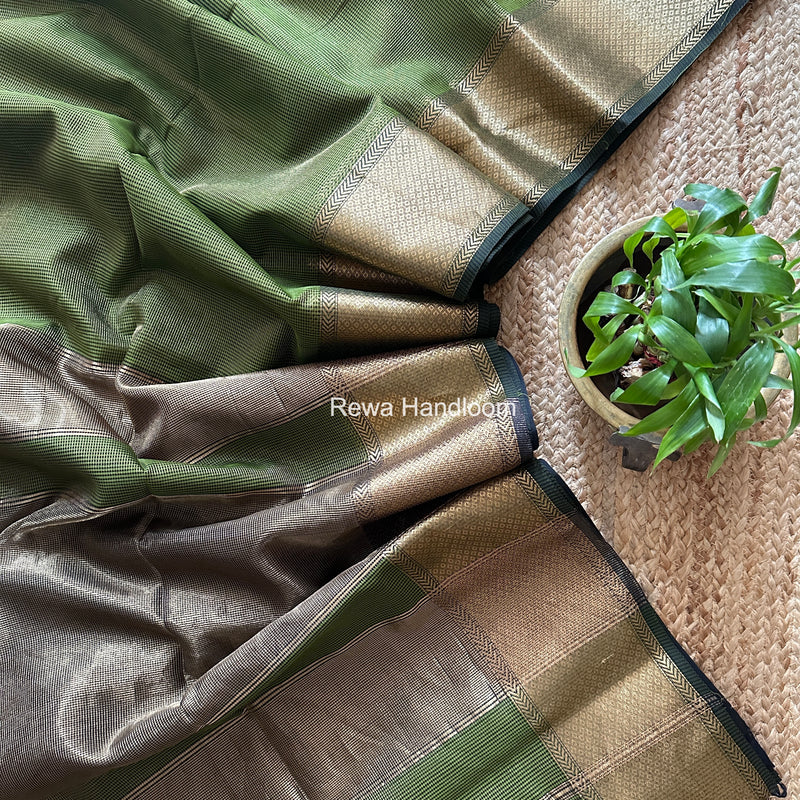 Exclusive Maheshwari Mehendi Green Tissue Silk Saree ZTS0173