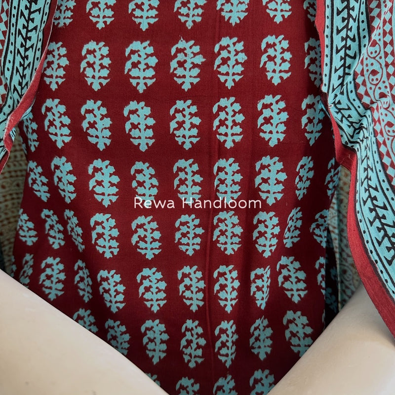 Maroon-Sky Blue Bagh Print Cotton Suit BGCSJ0158