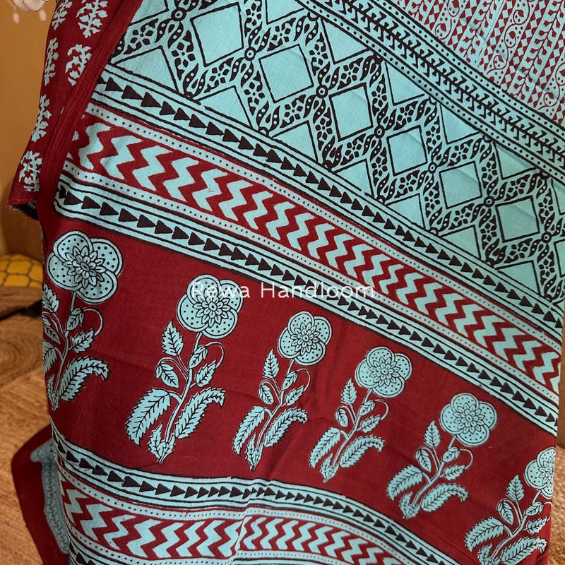 Maroon-Sky Blue Bagh Print Cotton Suit BGCSJ0158