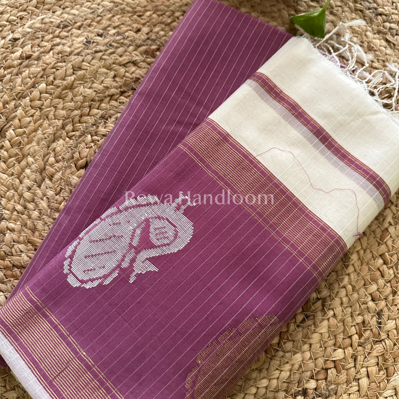 Maheshwari Magenta-White Peacock Buta-Buti Top-Dupatta Set-BTP09