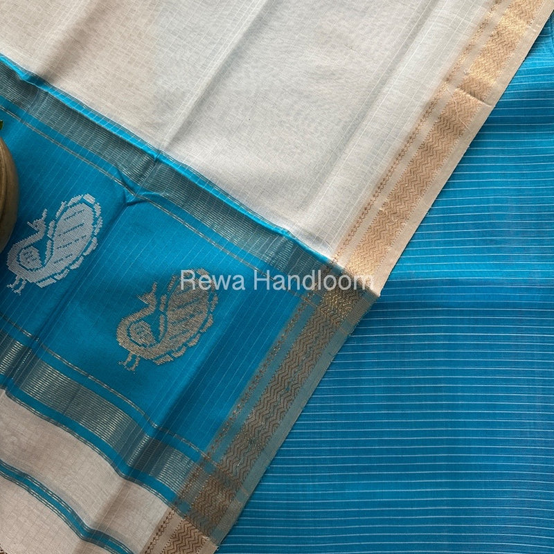 Maheshwari Sky Blue-White Motifs Top-Dupatta Set MS0111