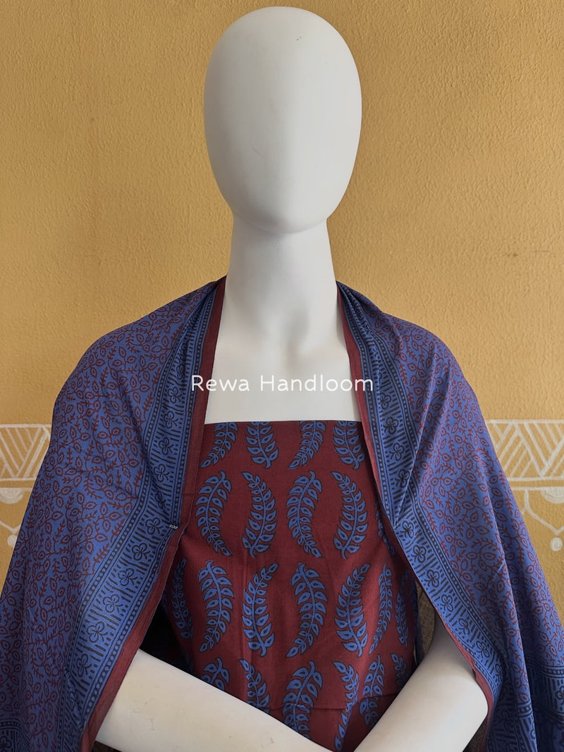 Maroon-Blue Bagh Print Cotton Suit BGCSJ0188