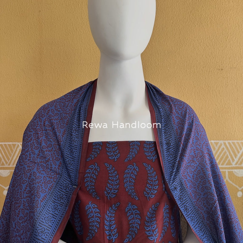 Maroon-Blue Bagh Print Cotton Suit BGCSJ0188