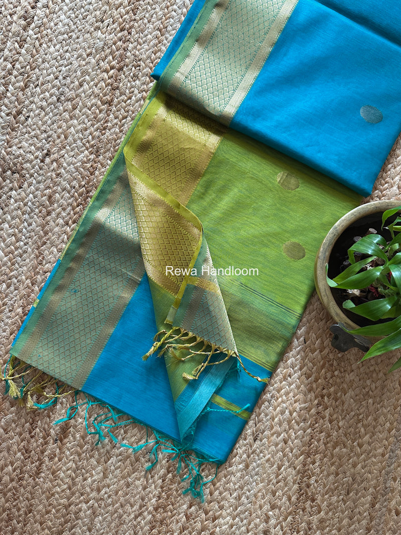 Coin Butta Pallu Zari Border Saree ~ Maheshwari Saree