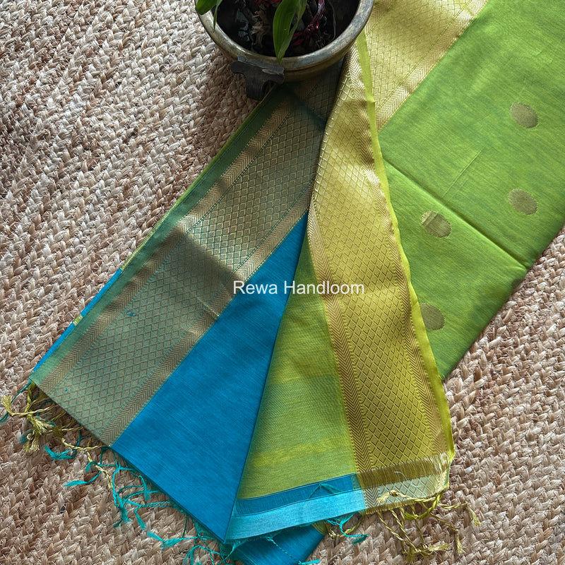 Ferozi Coin Butta Pallu Zari Border Saree ~ Maheshwari Saree SBS-022