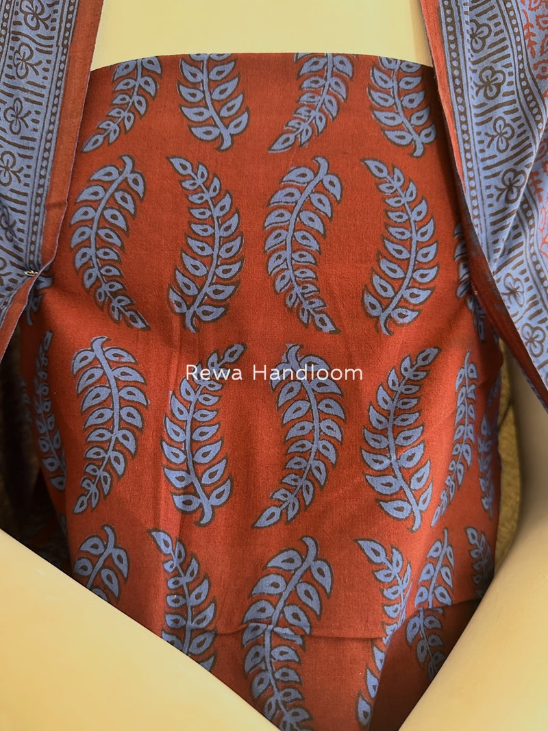 Maroon-Blue Bagh Print Cotton Suit BGCSJ0188