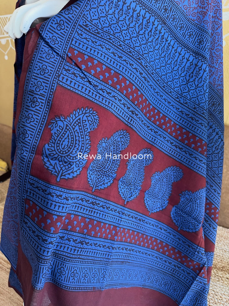 Maroon-Blue Bagh Print Cotton Suit BGCSJ0188