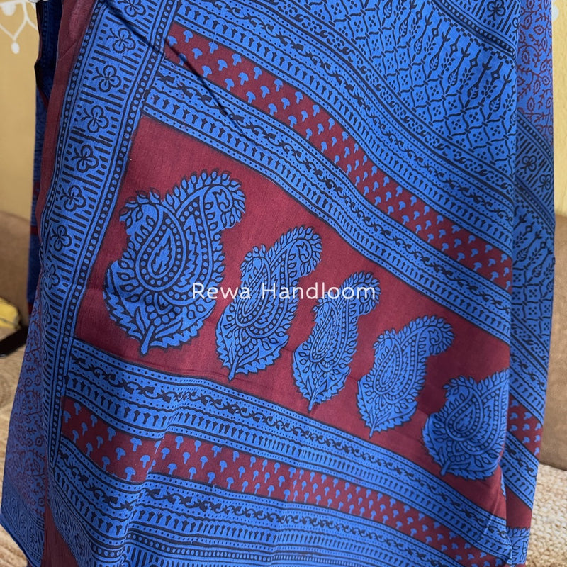 Maroon-Blue Bagh Print Cotton Suit BGCSJ0188