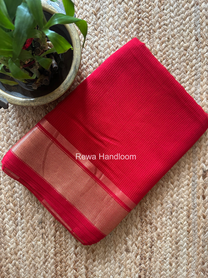 Exclusive Maheswari Self Checks Red Saree MCS078