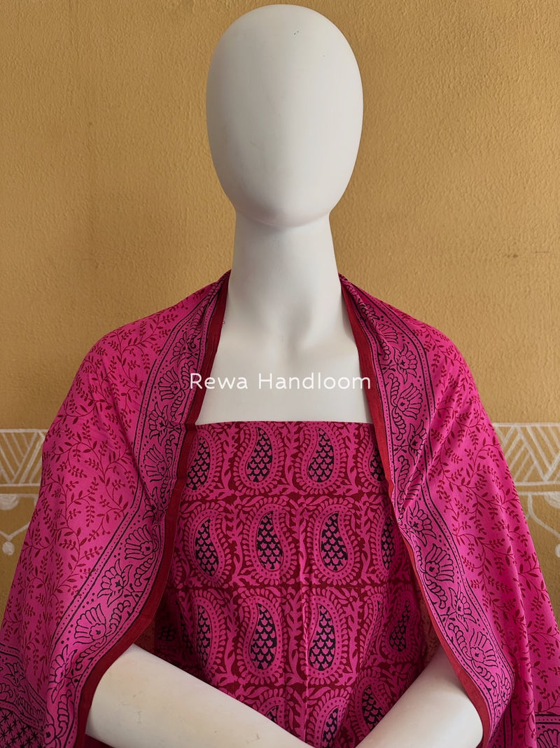 Fuchsia Pink-Black Bagh Print Cotton Suit BGCSJ0129